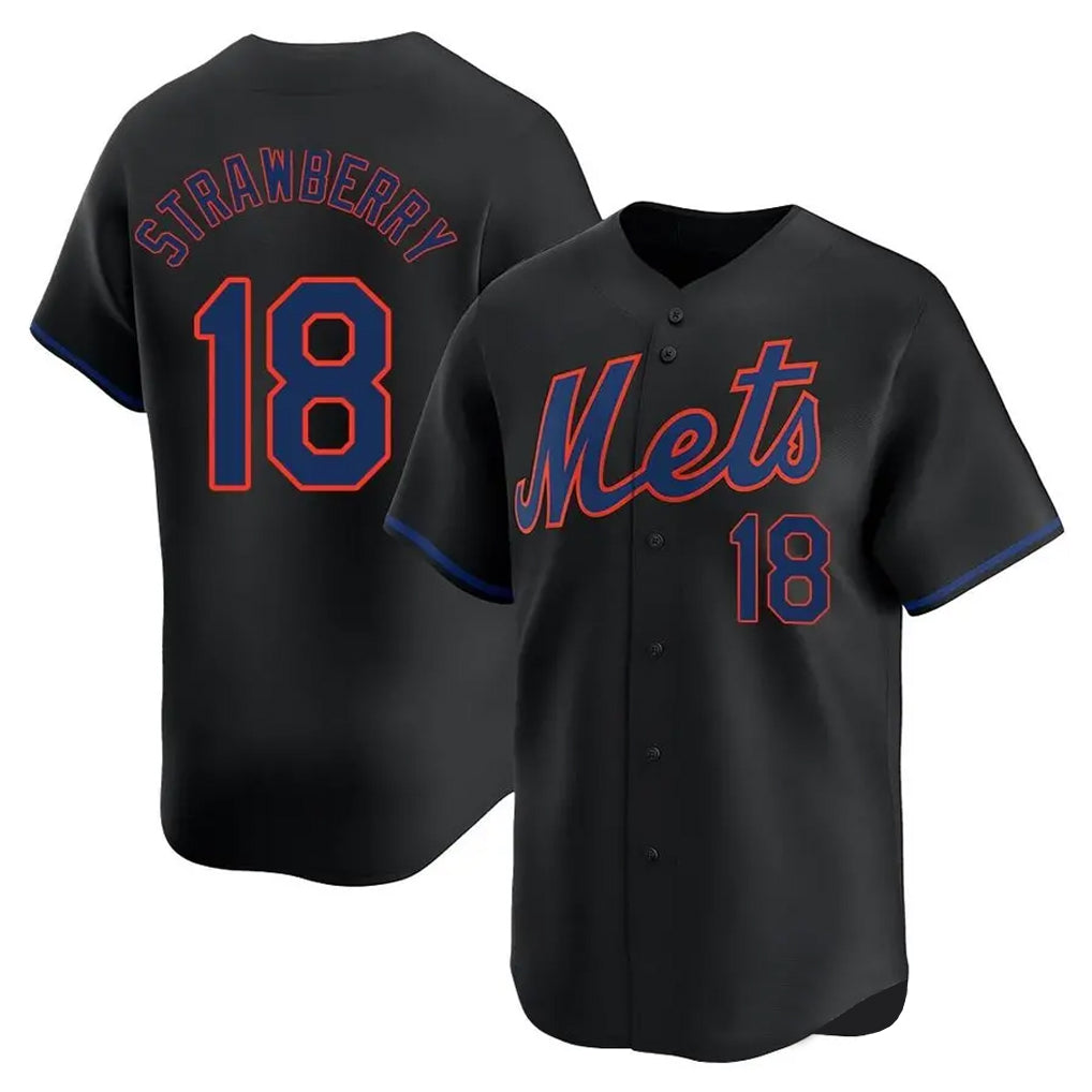 Elroe NY.Mets #18 Darryl Strawberry Player Black Alternate Home Limited Stitched Jerseys