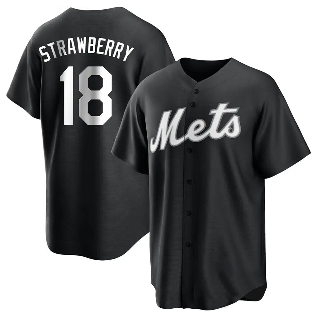 Elroe NY.Mets #18 Darryl Strawberry Player Black Home Game Stitched Jerseys