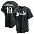 Elroe NY.Mets #18 Darryl Strawberry Player Black Home Game Stitched Jerseys