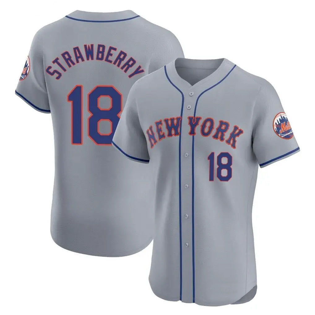 Elroe NY.Mets #18 Darryl Strawberry Player Gray Road Limited Elite Home Stitched Jerseys