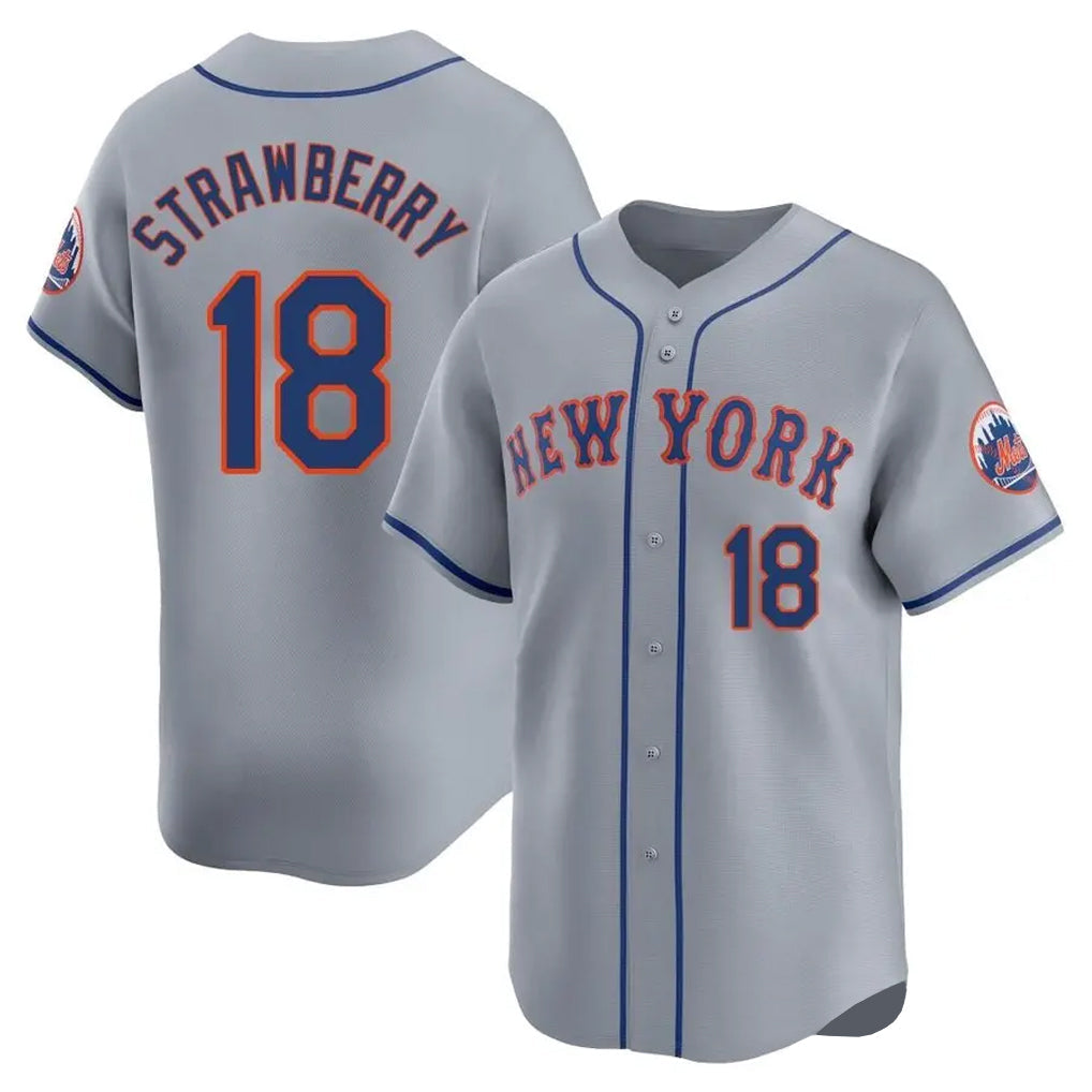 Elroe NY.Mets #18 Darryl Strawberry Player Gray Road Limited Home Stitched Jerseys