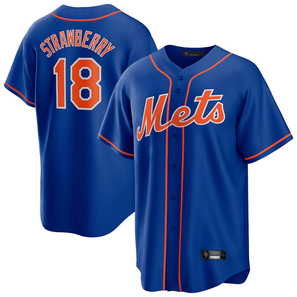 Elroe NY.Mets #18 Darryl Strawberry Player Royal Home Game Stitched Jerseys