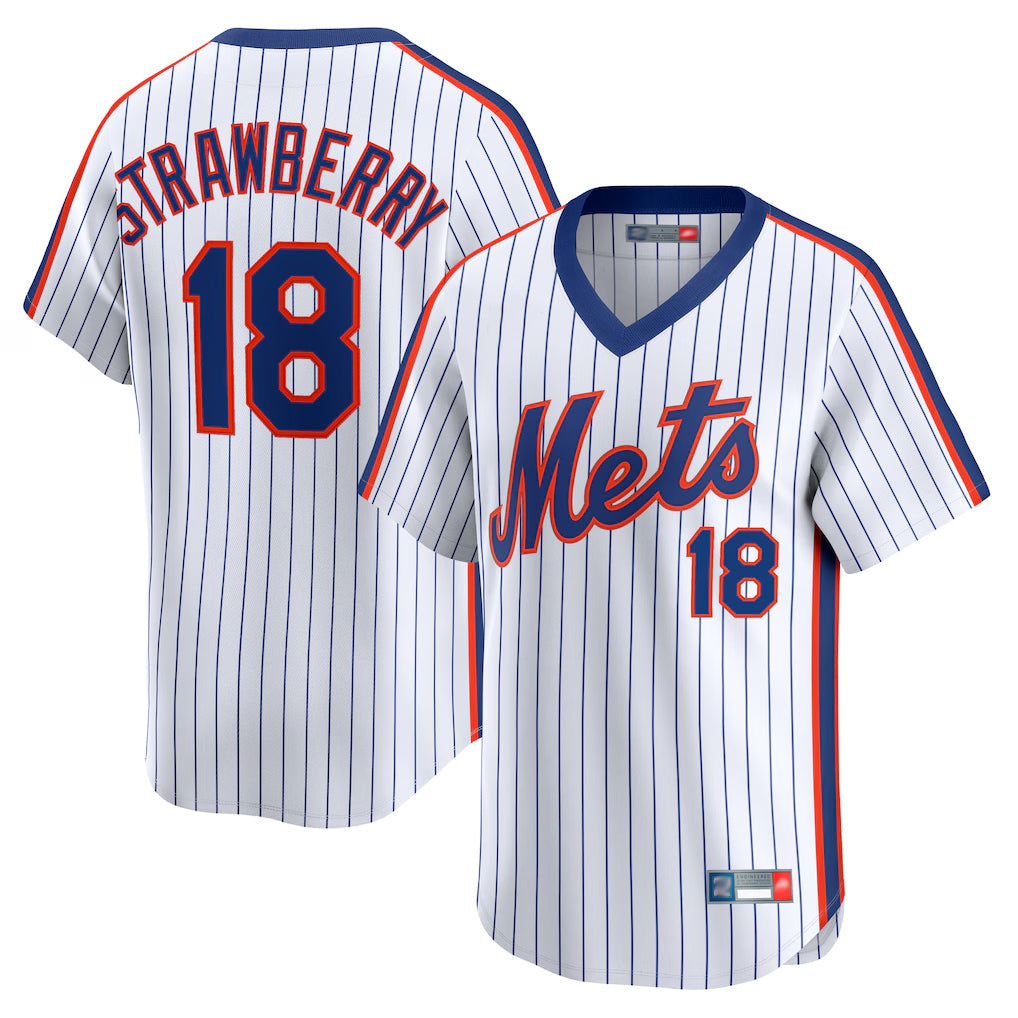 Elroe NY.Mets #18 Darryl Strawberry Player White Cooperstown Collection T-shirt Game Stitched Jerseys