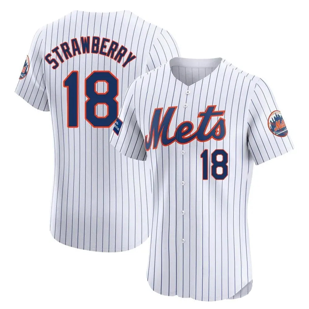 Elroe NY.Mets #18 Darryl Strawberry Player White Home Limited Elite Stitched Jerseys