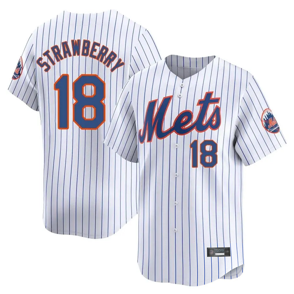 Elroe NY.Mets #18 Darryl Strawberry Player White Home Limited Stitched Jerseys