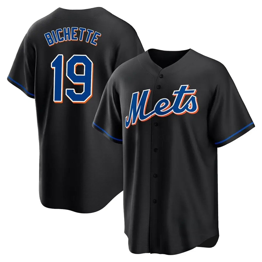 Elroe NY.Mets #19 Bo Bichette Player Black Replica Home Game Stitched Jerseys