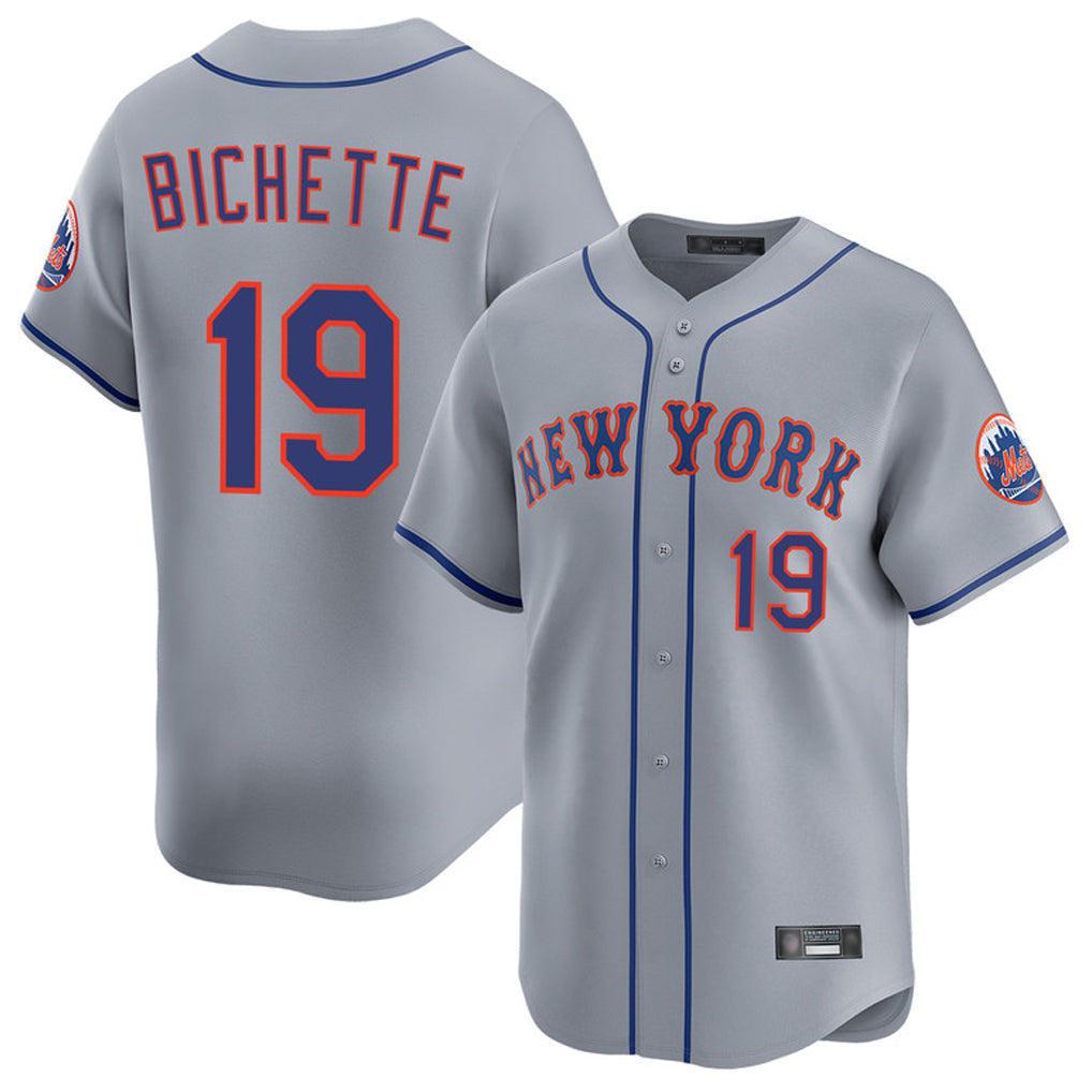 Elroe NY.Mets #19 Bo Bichette Player Gray Road Limited Home Stitched Jerseys