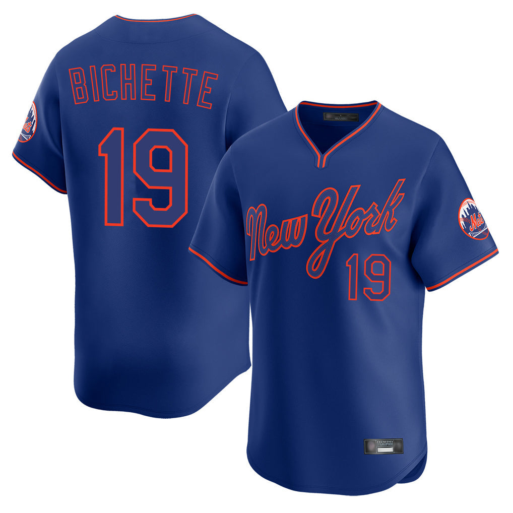 Elroe NY.Mets #19 Bo Bichette Player Royal T-shirt Home Limited Elite Stitched Jerseys