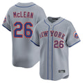 Elroe NY.Mets #26 Nolan McLean Player Gray Road Limited Home Stitched Jerseys