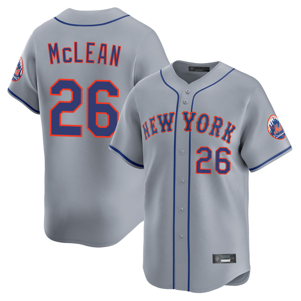 Elroe NY.Mets #26 Nolan McLean Player Gray Road Limited Home Stitched Jerseys