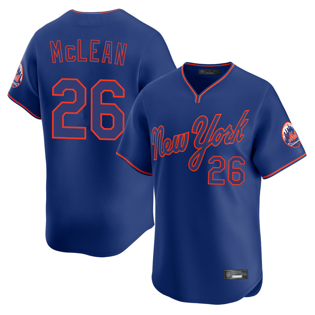 Elroe NY.Mets #26 Nolan McLean Player Royal T-shirt Home Limited Elite Stitched Jerseys