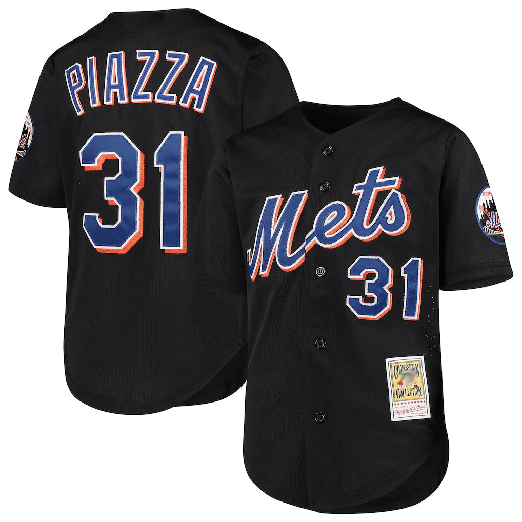 Elroe NY.Mets #31 Mike Piazza Player Black Mitchell & Ness Cooperstown Collection Home Limited Stitched Jerseys