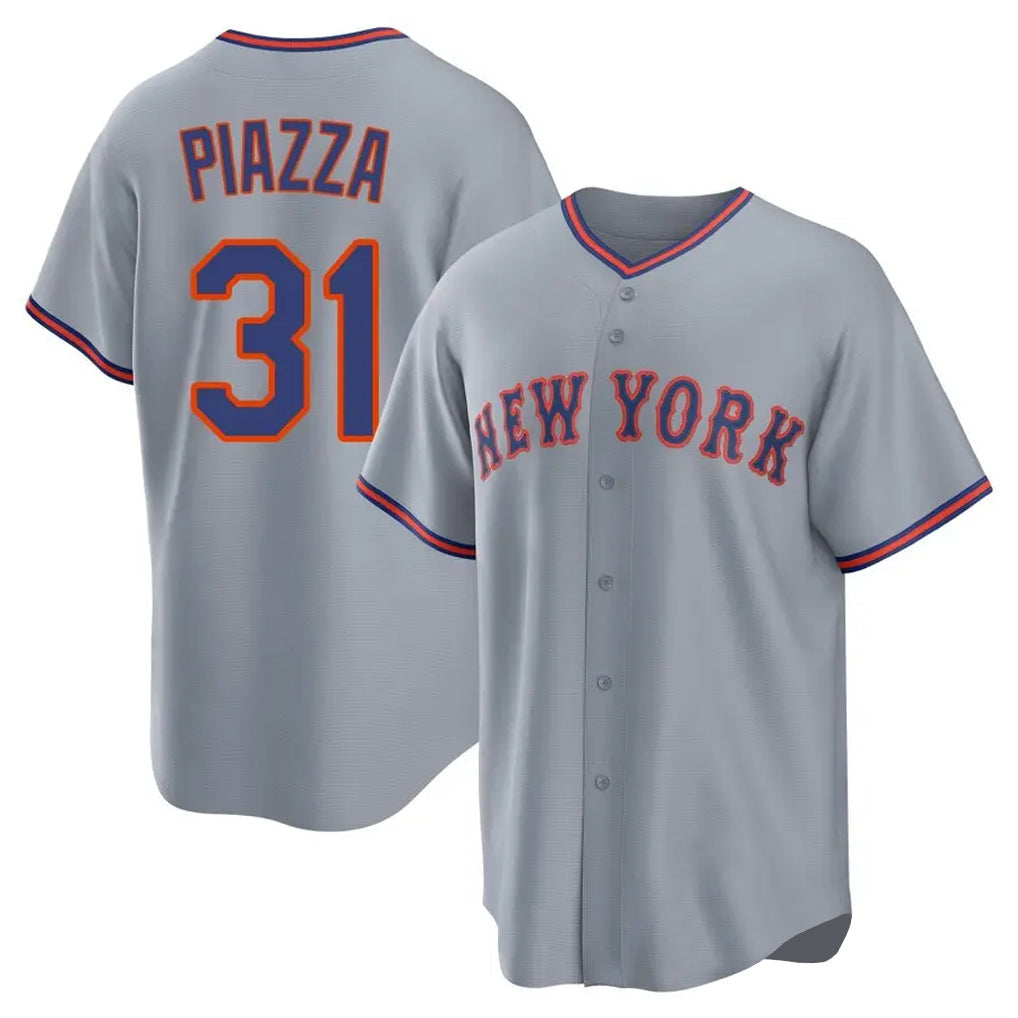 Elroe NY.Mets #31 Mike Piazza Player Gray Road Home Game Stitched Jerseys