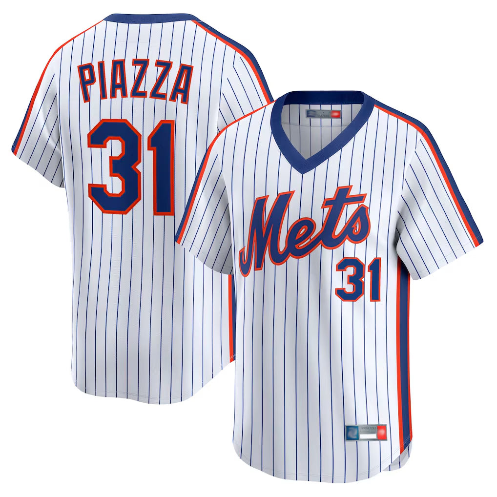 Elroe NY.Mets #31 Mike Piazza Player White Cooperstown Collection T-shirt Game Stitched Jerseys
