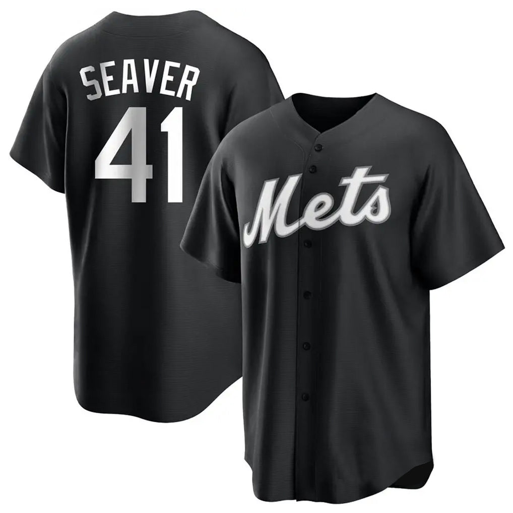 Elroe NY.Mets #41 Tom Seaver Player Black Home Game Stitched Jerseys