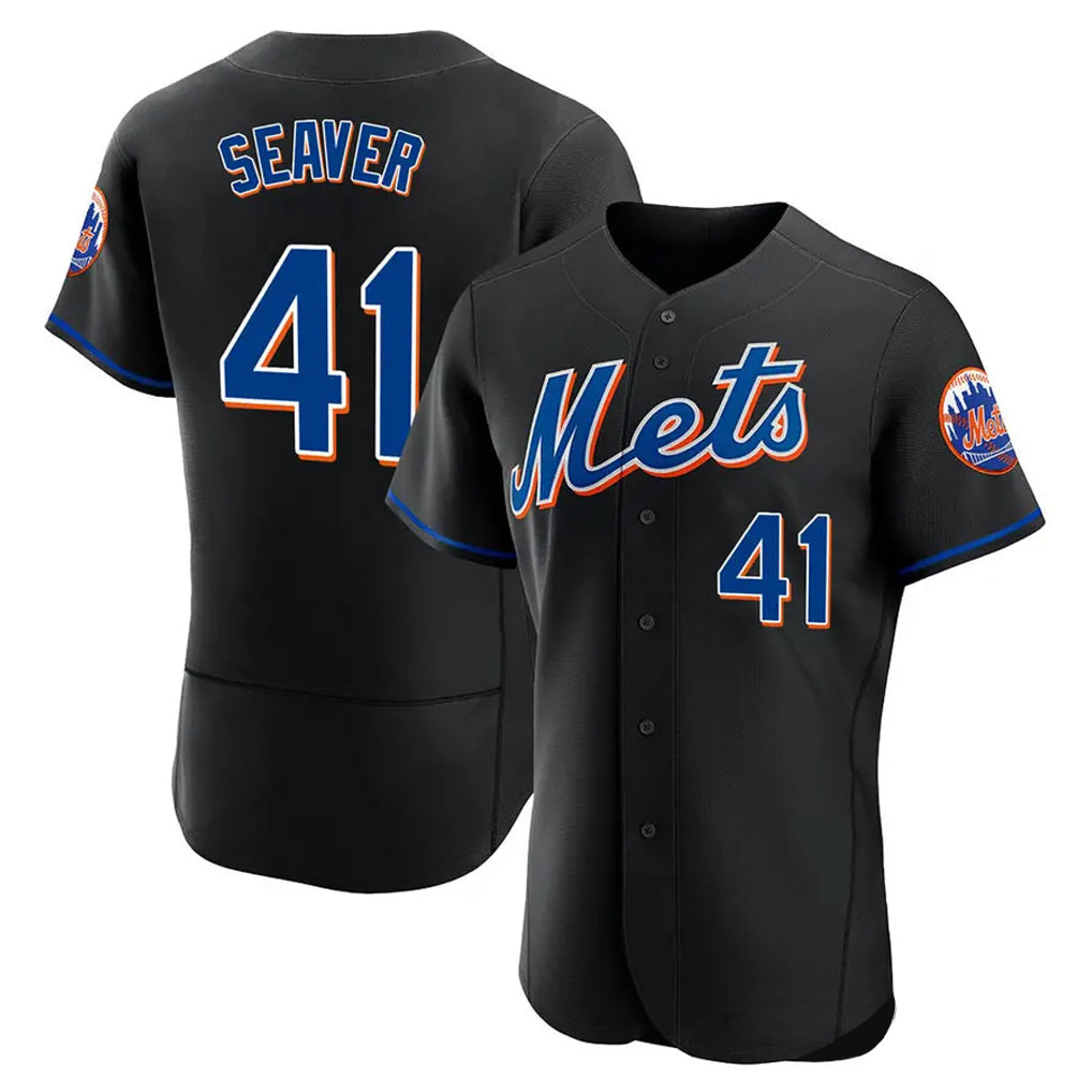Elroe NY.Mets #41 Tom Seaver Player Black Replica Home Limited Elite Stitched Jerseys