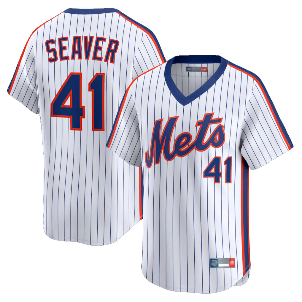Elroe NY.Mets #41 Tom Seaver Player White Cooperstown Collection T-shirt Game Stitched Jerseys