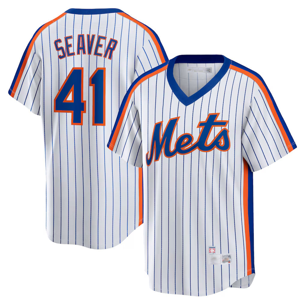Elroe NY.Mets #41 Tom Seaver Player White Cooperstown Collection T-shirt Home Stitched Jerseys