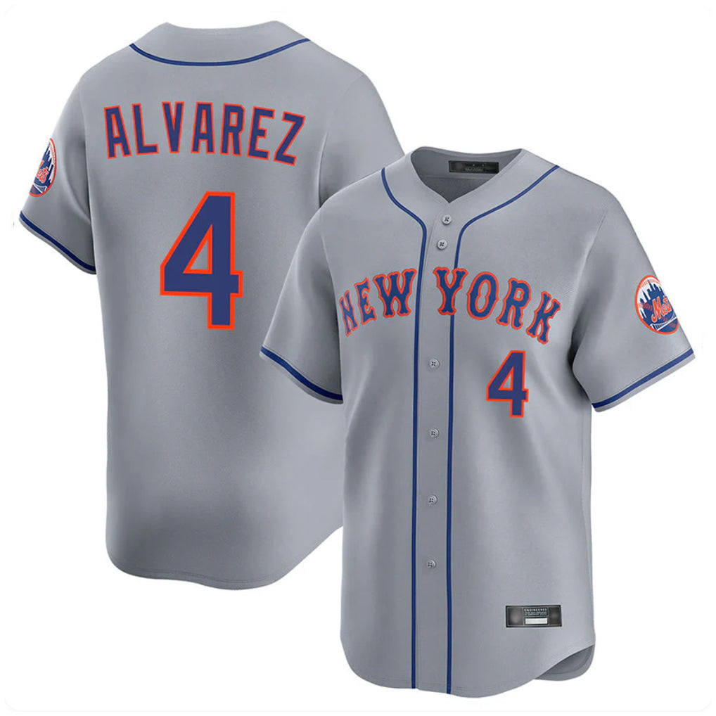 Elroe NY.Mets #4 Francisco Alvarez Player Gray Road Limited Home Stitched Jerseys