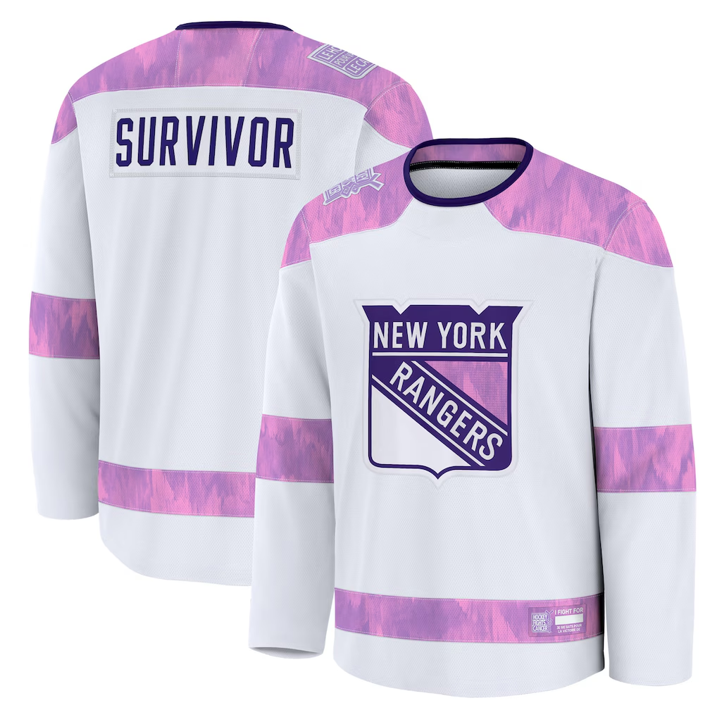 Elroe NY.Rangers White Hockey Fights Cancer Survivor Practice Jerseys