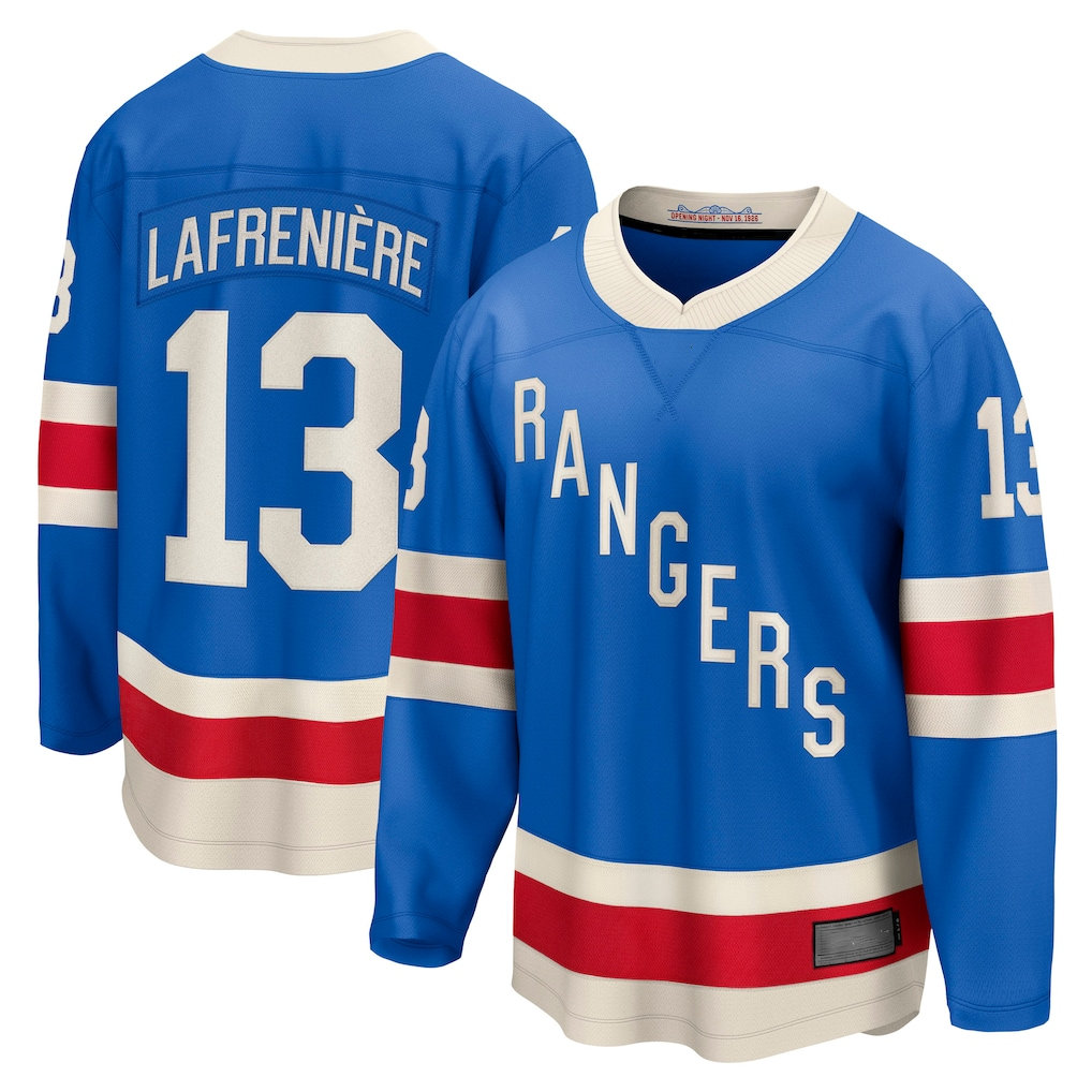 Elroe NY.Rangers #13 Alexis Lafreniere Blue Centennial Breakaway Jerseys