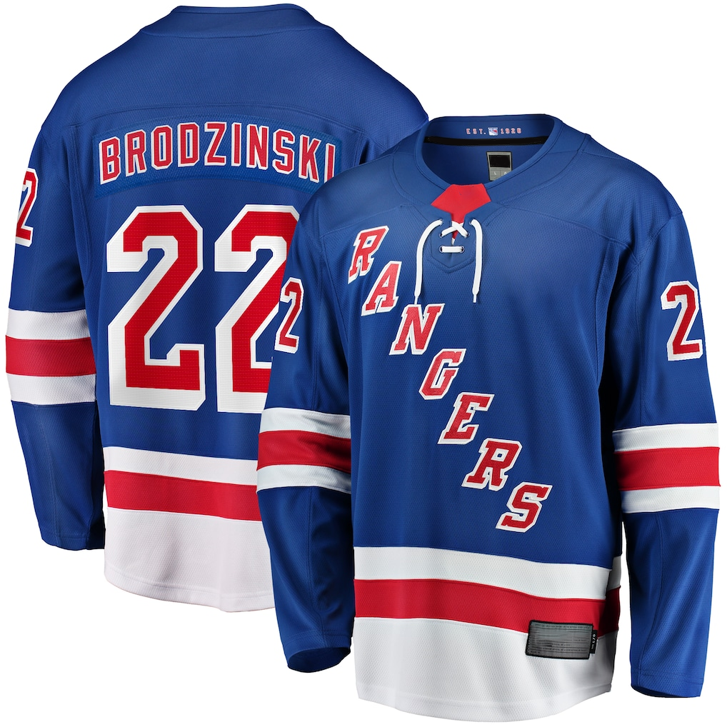 Elroe NY.Rangers #22 Jonny Brodzinski Blue Home Premier Breakaway Jerseys
