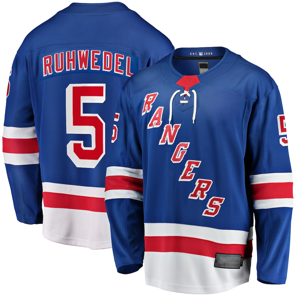 Elroe NY.Rangers #5 Chad Ruhwedel Blue Home Premier Breakaway Jerseys