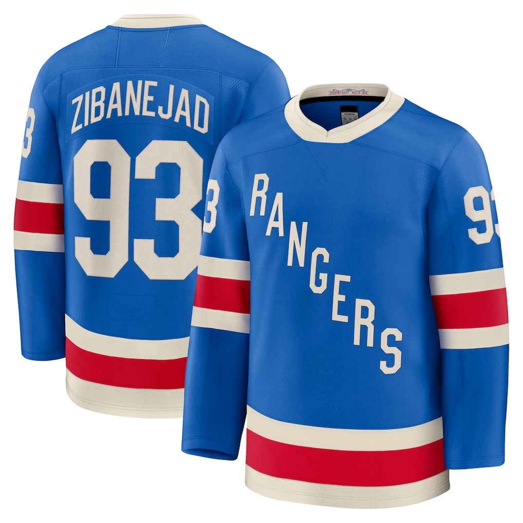 Elroe NY.Rangers #93 Mika Zibanejad Blue Centennial Premium Jerseys