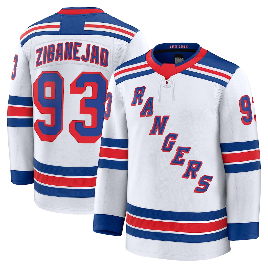 Elroe NY.Rangers #93 Mika Zibanejad White Away Premium Jerseys