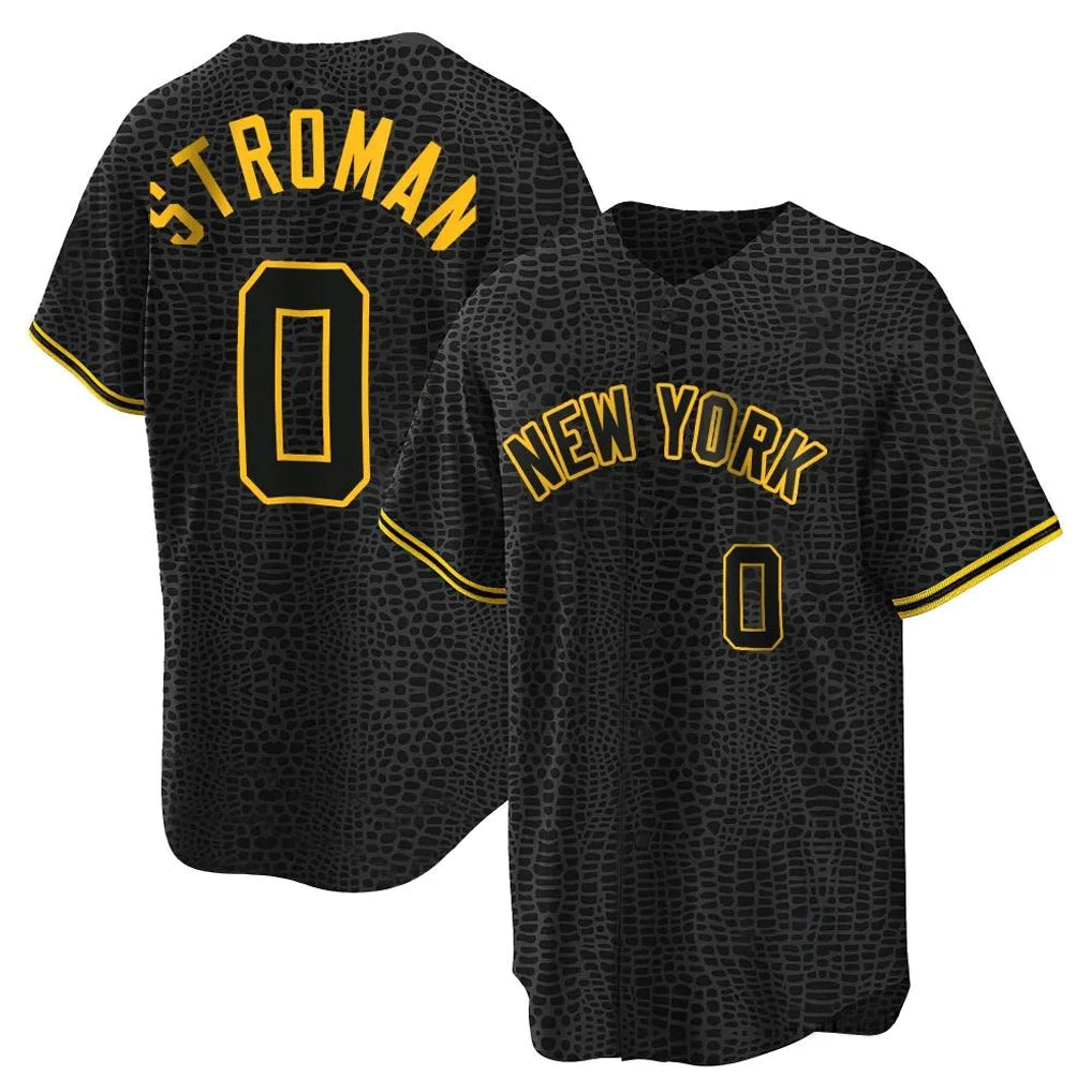 Elroe NY.Yankees #0 Marcus Stroman Player Black Snake Skin City Game Home Stitched Jerseys