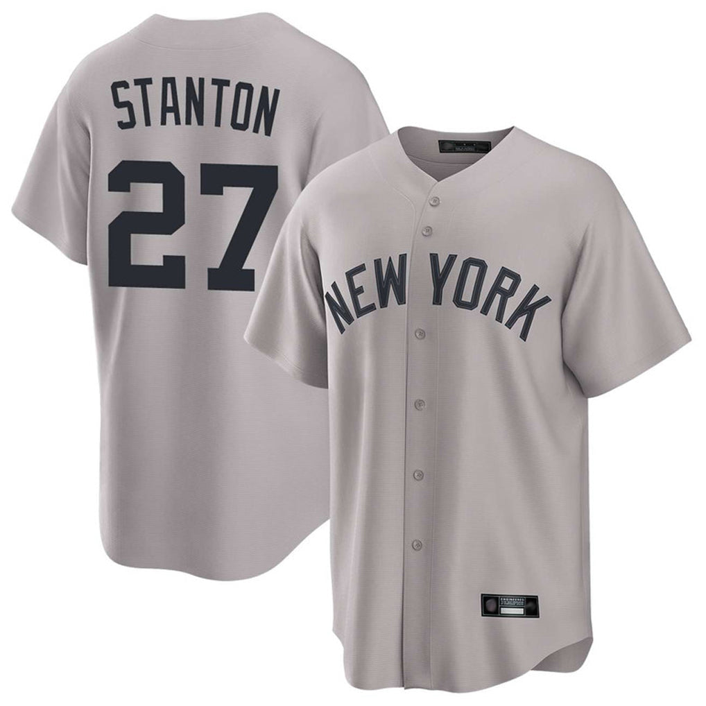 Elroe NY.Yankees #27 Giancarlo Stanton Player Gray Game Home Stitched Jerseys