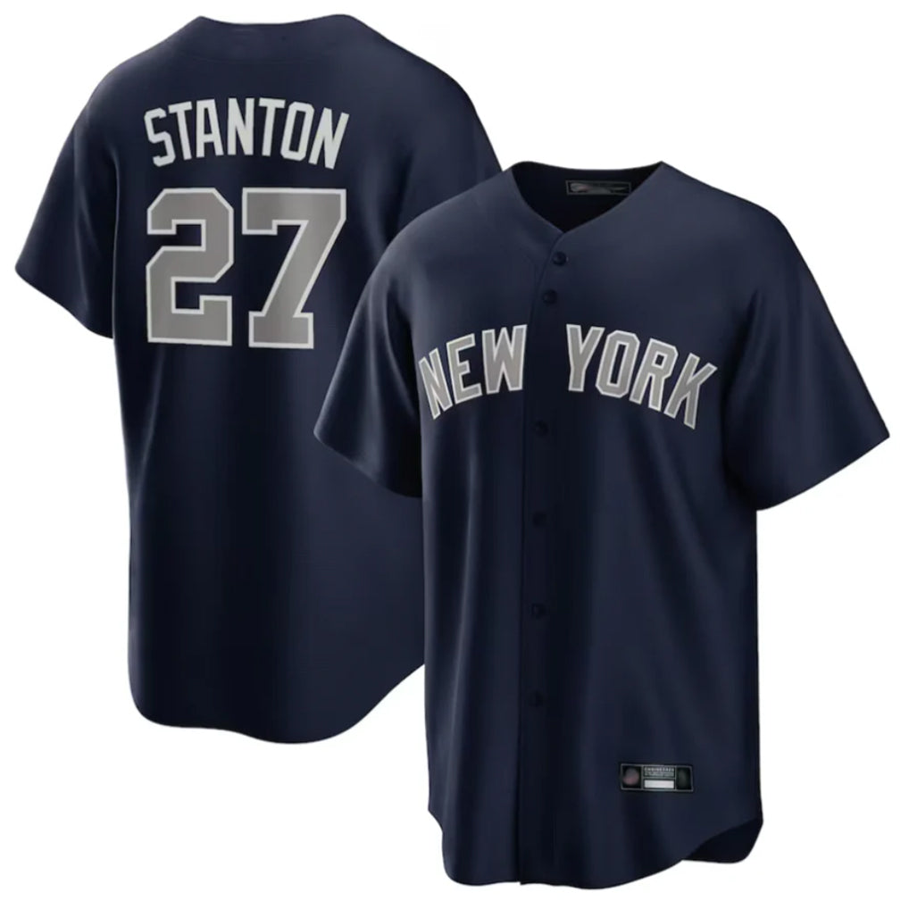 Elroe NY.Yankees #27 Giancarlo Stanton Player Navy Replica Game Stitched Jerseys