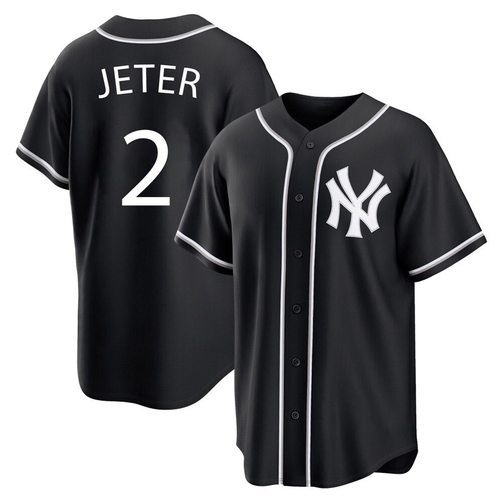 Elroe NY.Yankees #2 Derek Jeter Player Black Out Game Home Stitched Jerseys