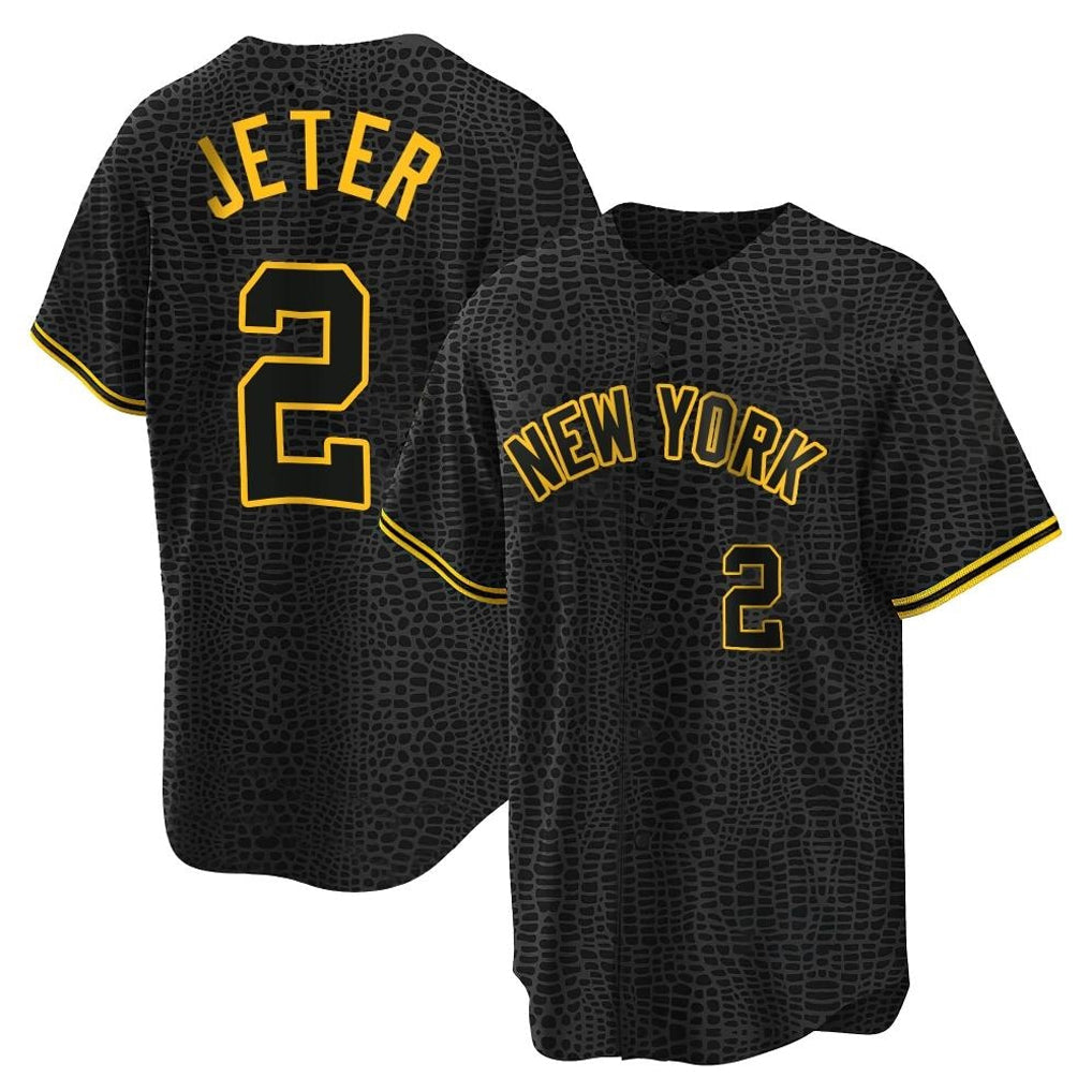 Elroe NY.Yankees #2 Derek Jeter Player Black Snake Skin City Game Home Stitched Jerseys