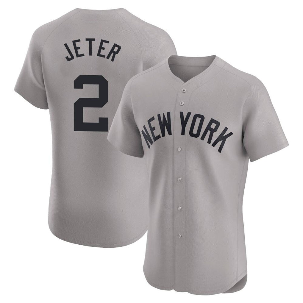 Elroe NY.Yankees #2 Derek Jeter Player Gray Limited Elite Home Stitched Jerseys