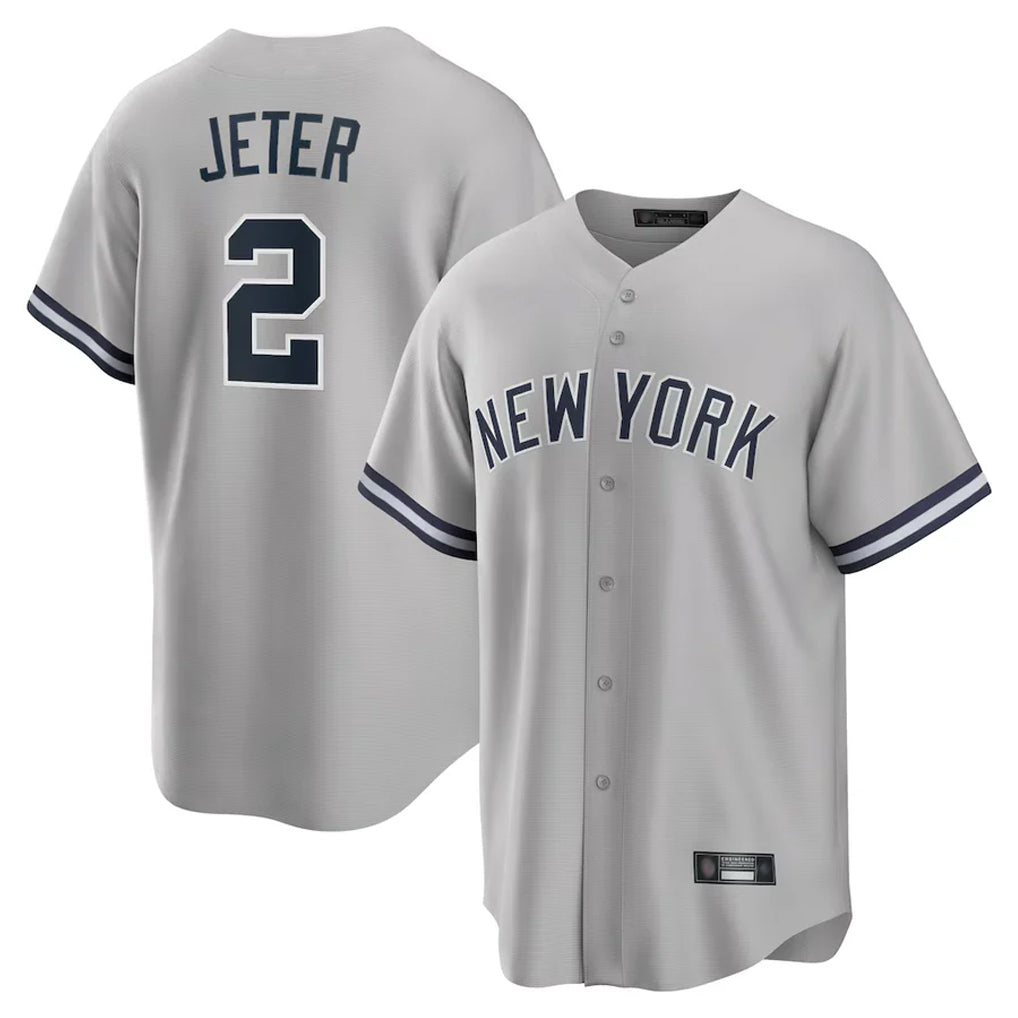 Elroe NY.Yankees #2 Derek Jeter Player Gray Road Game Stitched Jerseys