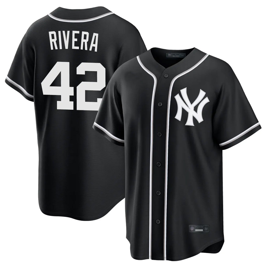Elroe NY.Yankees #42 Mariano Rivera Player Black Out Game Home Stitched Jerseys
