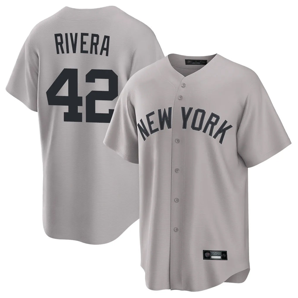 Elroe NY.Yankees #42 Mariano Rivera Player Gray Game Home Stitched Jerseys