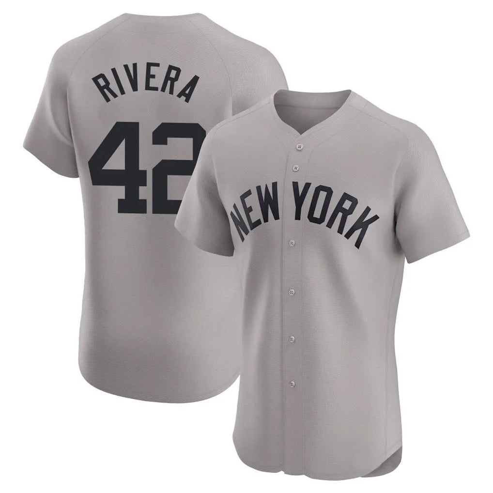 Elroe NY.Yankees #42 Mariano Rivera Player Gray Limited Elite Home Stitched Jerseys