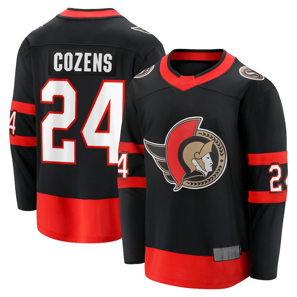 Elroe O.Senators #24 Dylan Cozens Black Home Breakaway Jerseys