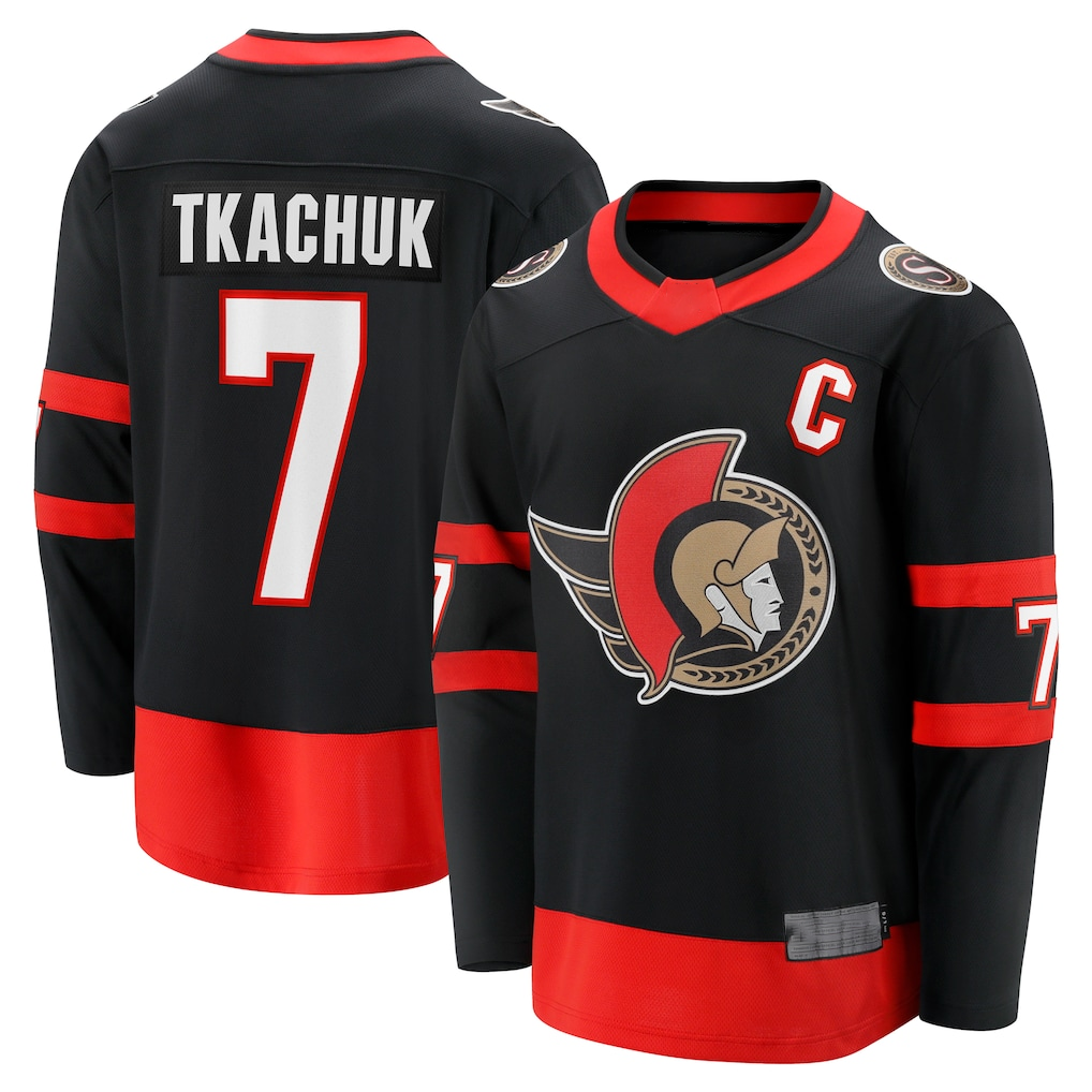 Elroe O.Senators #7 Brady Tkachuk Black Home Breakaway Jerseys