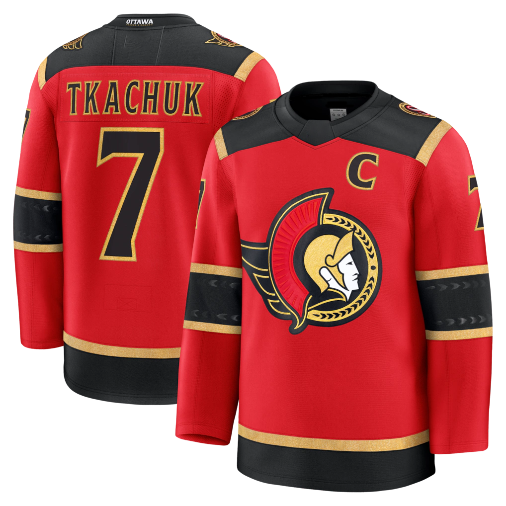 Elroe O.Senators #7 Brady Tkachuk Red Alternate Premium Jerseys
