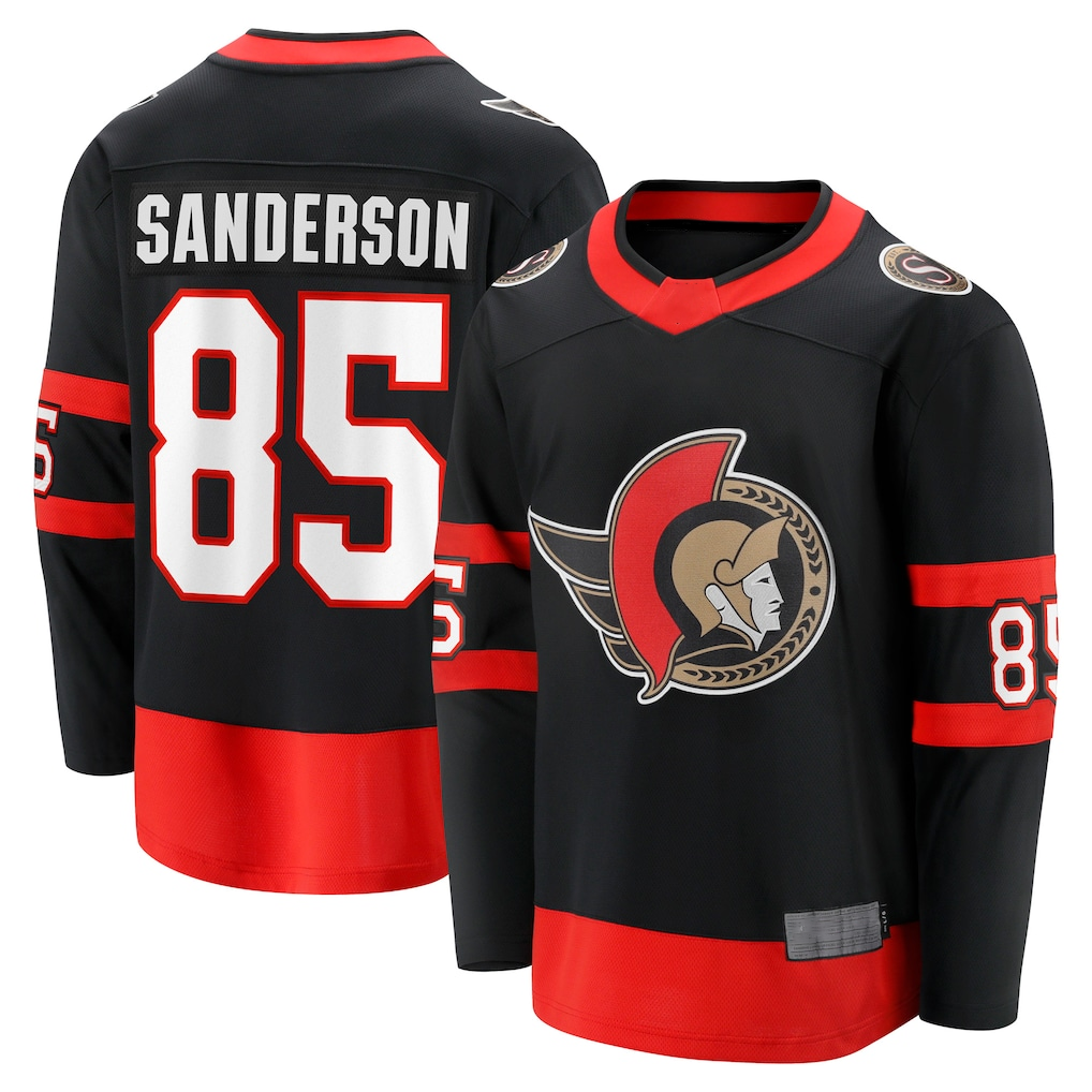 Elroe O.Senators #85 Jake Sanderson Black Home Breakaway Jerseys