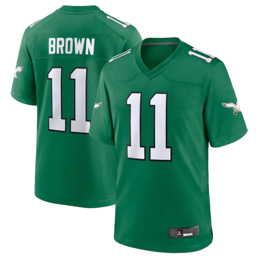 Elroe P.Eagles #11 A.J. Brown Green Alternate Game Player Stitched American Stitched Jerseys