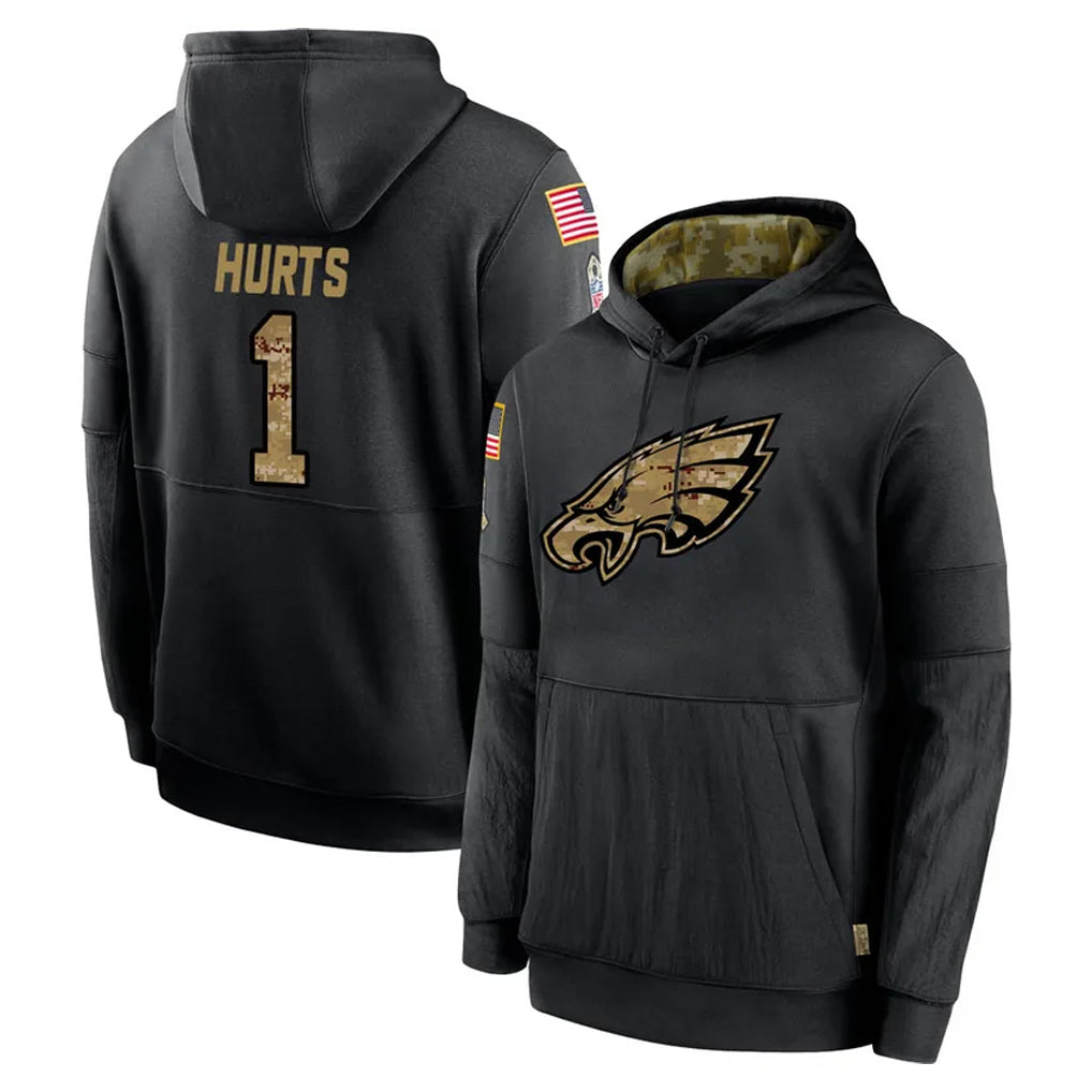 Elroe P.Eagles #1 Jalen Hurts Player Black Salute to Service Hoodies Limited Game Stitched Jerseys