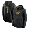Elroe P.Eagles #1 Jalen Hurts Player Black Salute to Service Hoodies Limited Game Stitched Jerseys