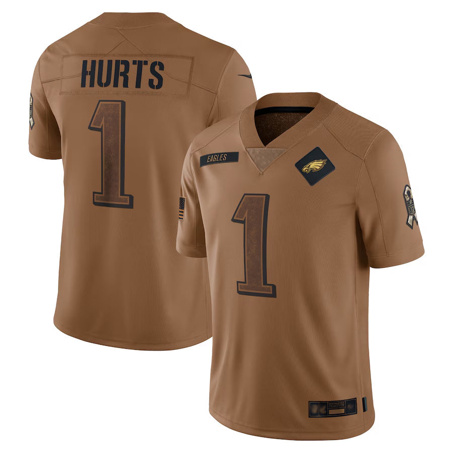 Elroe P.Eagles #1 Jalen Hurts Player Brown Salute To Service Limited Stitched Jerseys