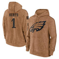 Elroe P.Eagles #1 Jalen Hurts Player Brown Salute to Service Pullover Hoodies Limited Game Stitched Jerseys