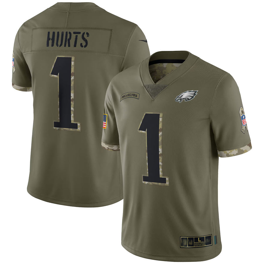 Elroe P.Eagles #1 Jalen Hurts Player Salute To Service Olive Stitched Jerseys