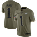 Elroe P.Eagles #1 Jalen Hurts Player Salute To Service Olive Stitched Jerseys